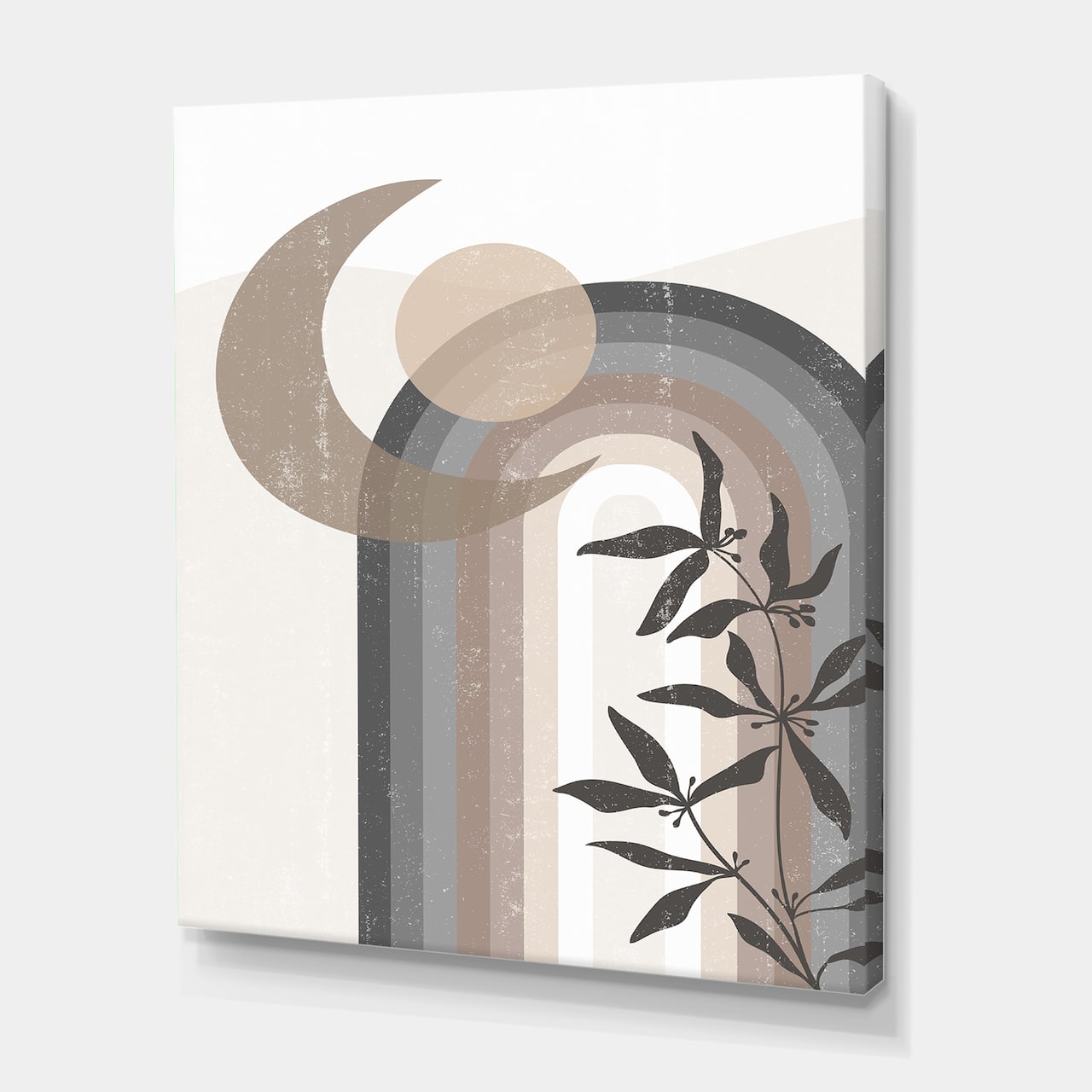Designart - Abstract Sun and Moon In Gray and Blue - Modern Canvas Wall Art Print